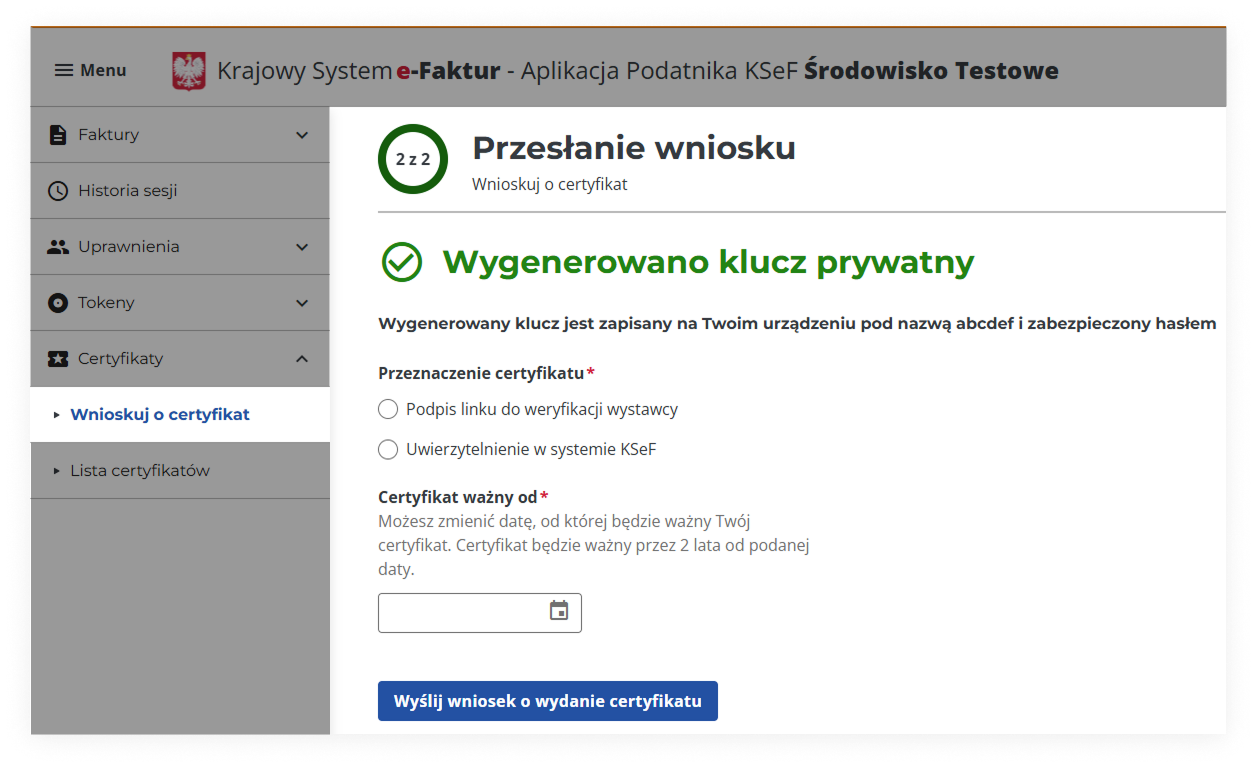 KSeF App Cert Page